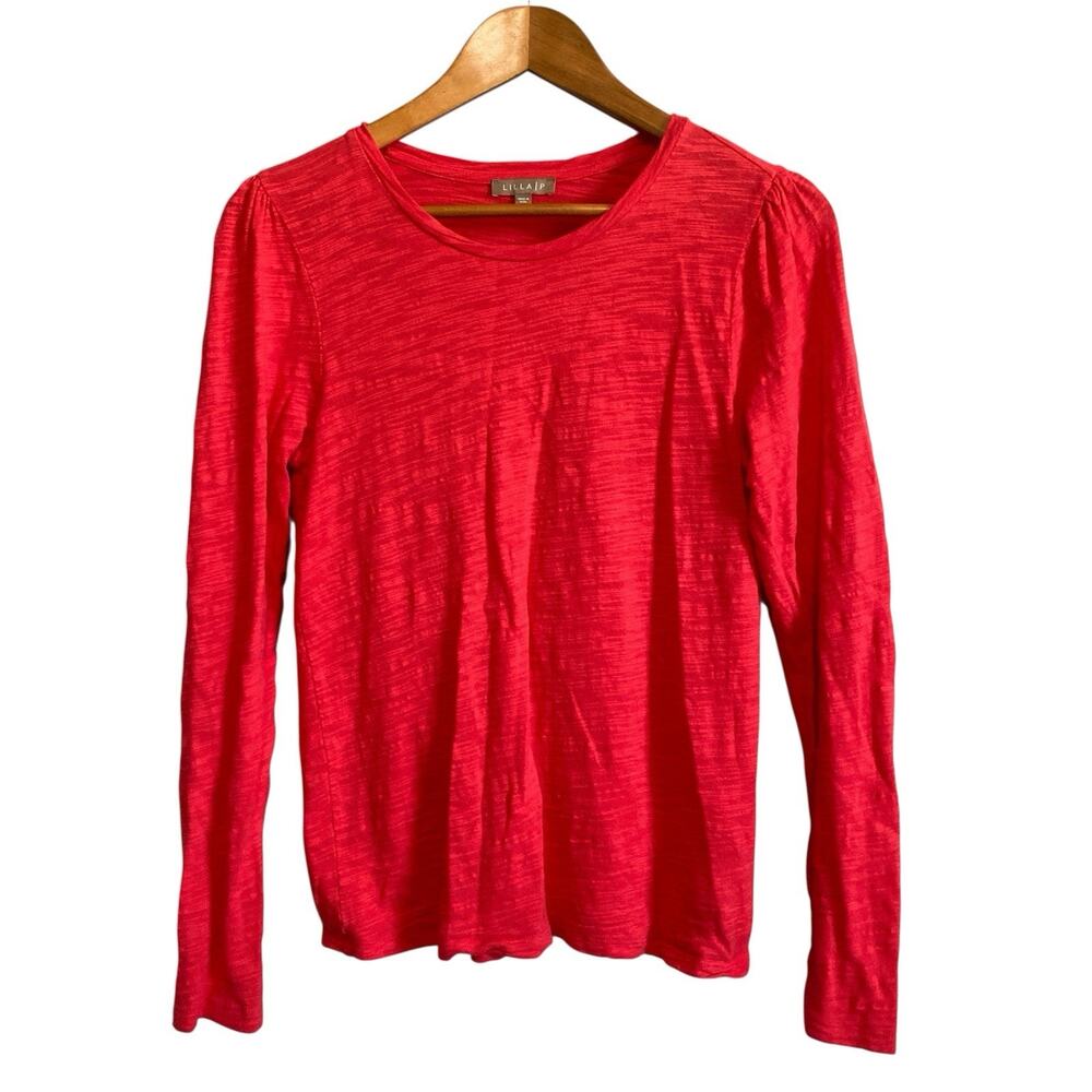 Lilla P Berry Red Cotton Long Sleeve Crewneck Sub Knit Tee XS Casual Basic Top